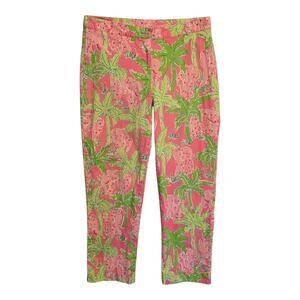 Lilly Pulitzer Capri Womens 2 Pink Elephant Tropical Print Vacation Resortwear